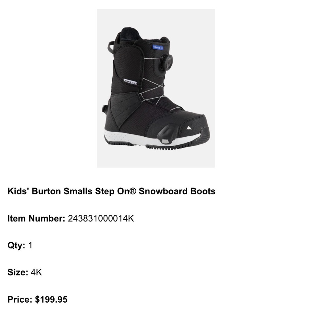 Burton Kids' Black Step On Snowboard Boots